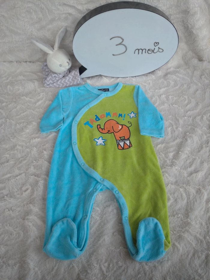 Pyjama grenouillère velours Mixte 3 mois Cirque éléphant Tadam Influx