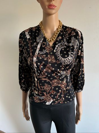 Blouse imprimée et dorée avec manches 3/4 Morgan taille S comme neuve