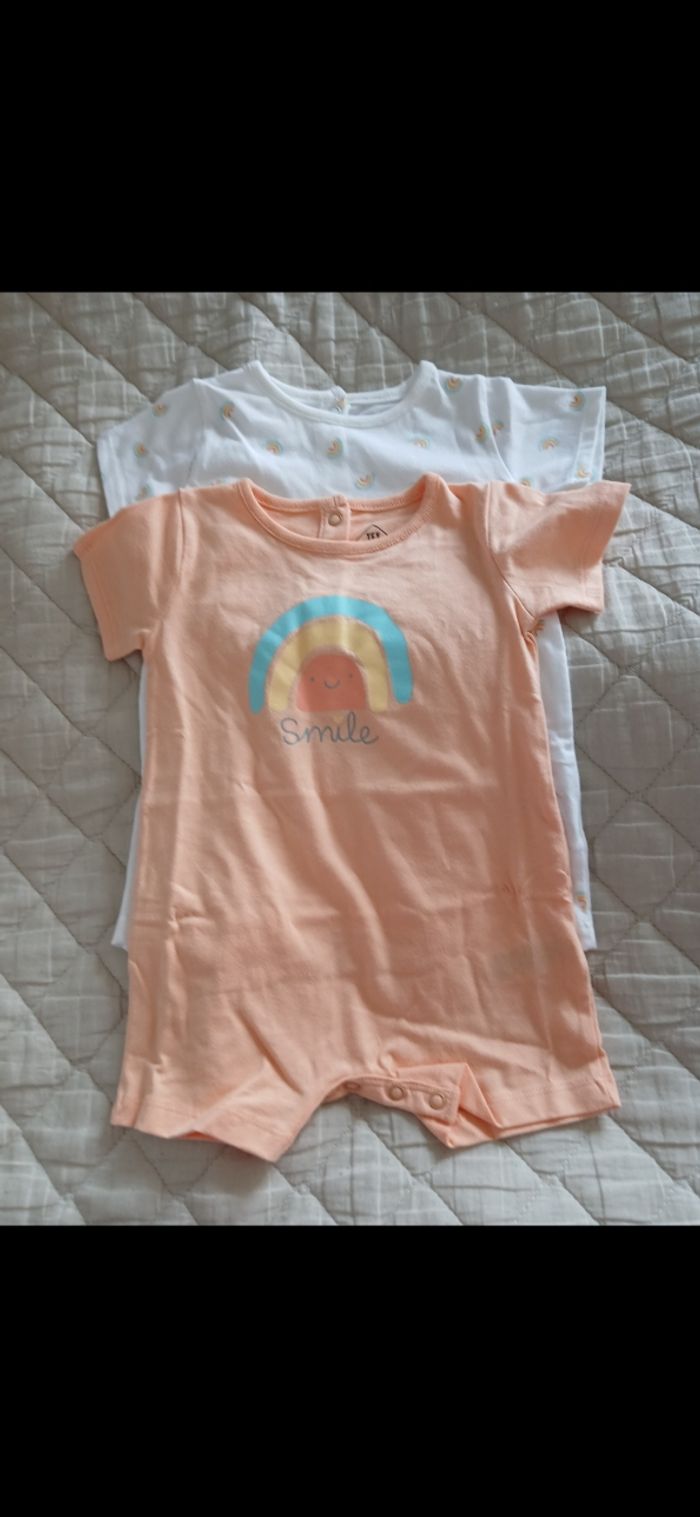 Lot 2 barboteuse combishort fille tex baby 67 cm 6 mois - photo numéro 1