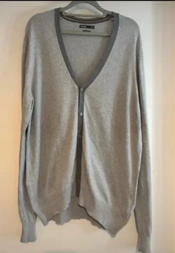 Gilet gris col V Jules coton cachemire taille XXL