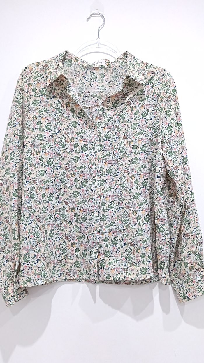 Chemise vert vintage fleurie Emma & Ella Paris taille XL - photo numéro 1