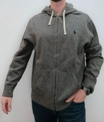 Sweat zippé homme taille XL Ralph Lauren gris logo noir