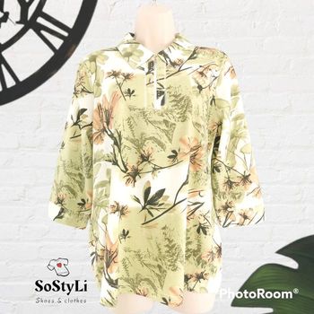 Polo manches 3/4 fleuri col à strass Taille 42