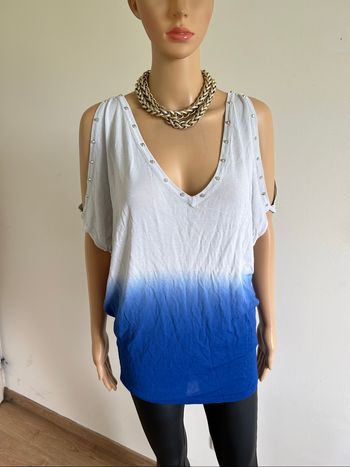 Haut gris et bleu Morgan taille S état satisfaisant (avec défaut)