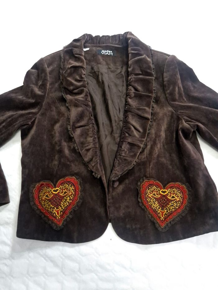 Veste vintage femme , taille L , marron , poches cœur - photo numéro 2