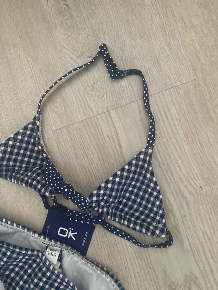 Maillot de bain bikini, Okaïdi, Vichy blanc et Marine taille 6 ans, neuf - photo numéro 2
