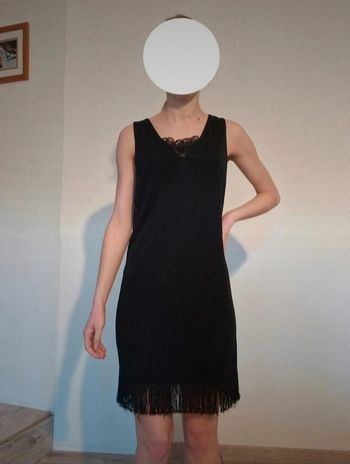 Jolie robe noir de soirée à frange mango taille S/36