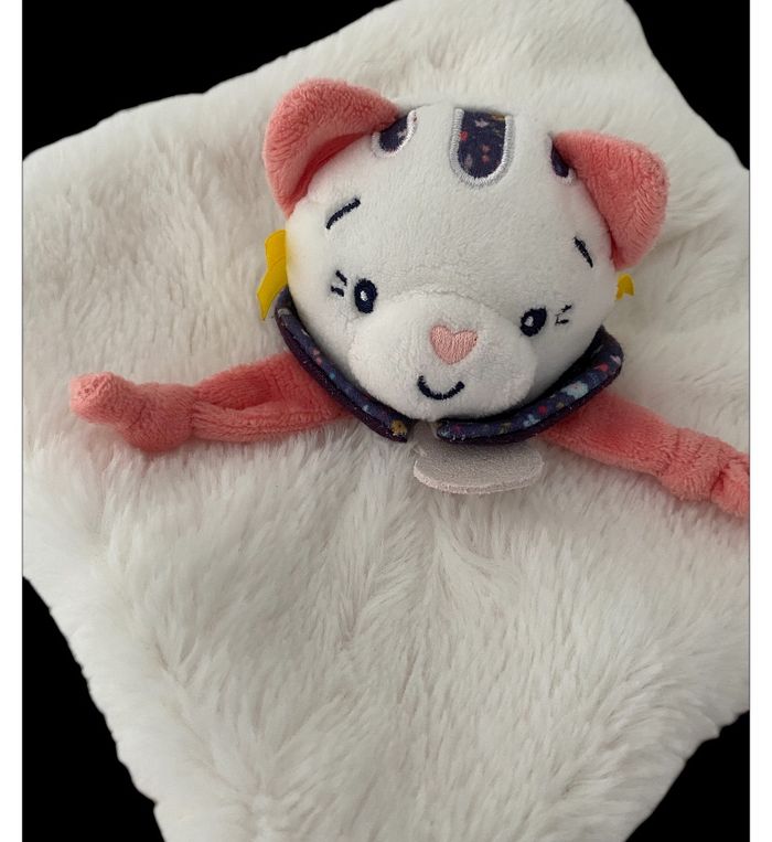 ❤️ Doudou Plat Mouchoir Chat Pollen  BABY NAT Babynat Rose Blanc - photo numéro 2