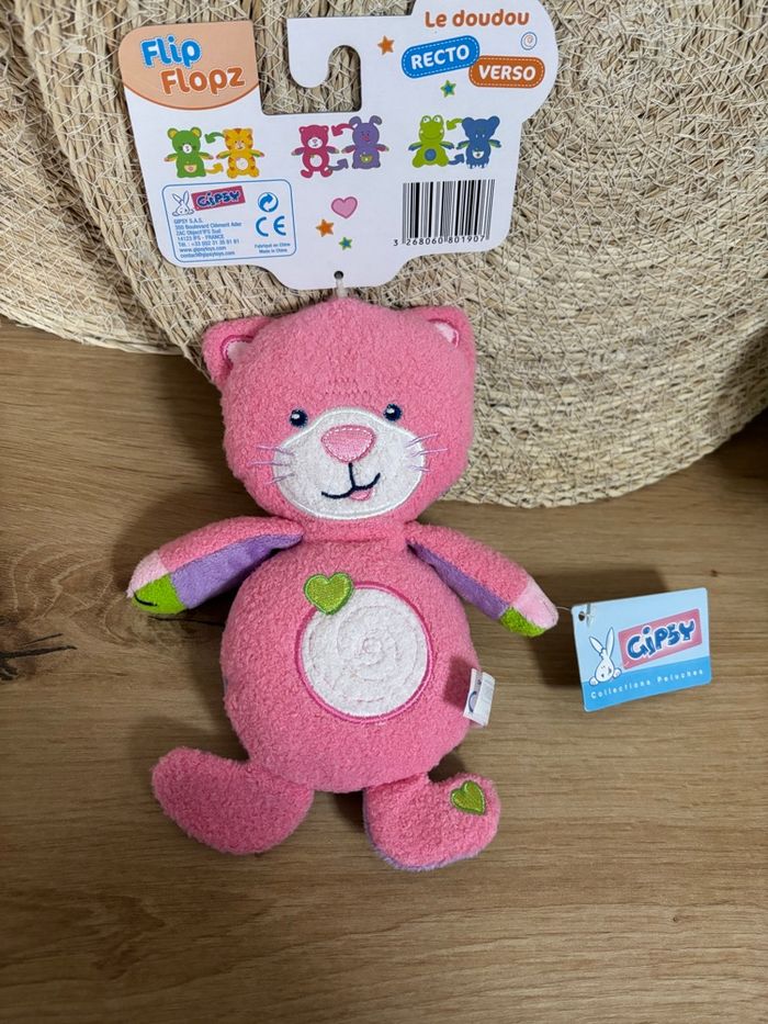 Neuf doudou réversible chat rose lapin violet gipsy - photo numéro 3