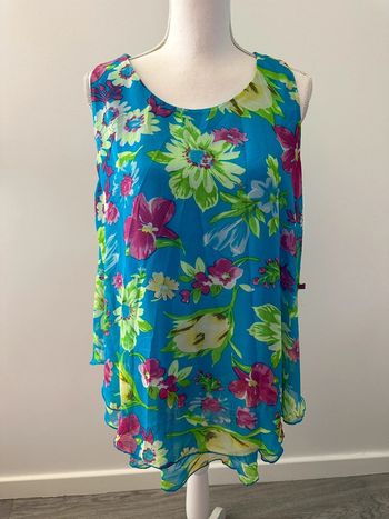 Blouse à fleurs bleue et multicolore T42/44 XL/XXL