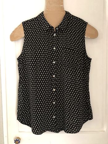AN129- Blouse noire motifs blancs T 48 (46) NEUVE