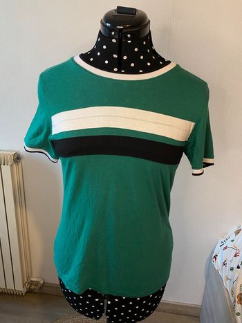T-shirt à rayures vert et blanc Jennyfer taille S