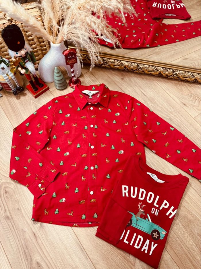 Taille 6 ans teeshirt et chemise Noël garçon H&M rouge * Rudolf cerf * 🎄