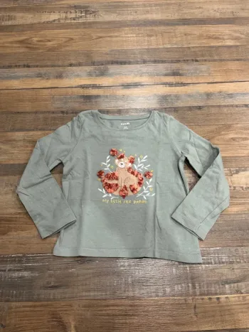 T-shirt manches longues kaki motif panda roux