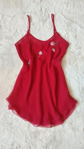 Lingerie voile rouge sexy élégant brodé fleur