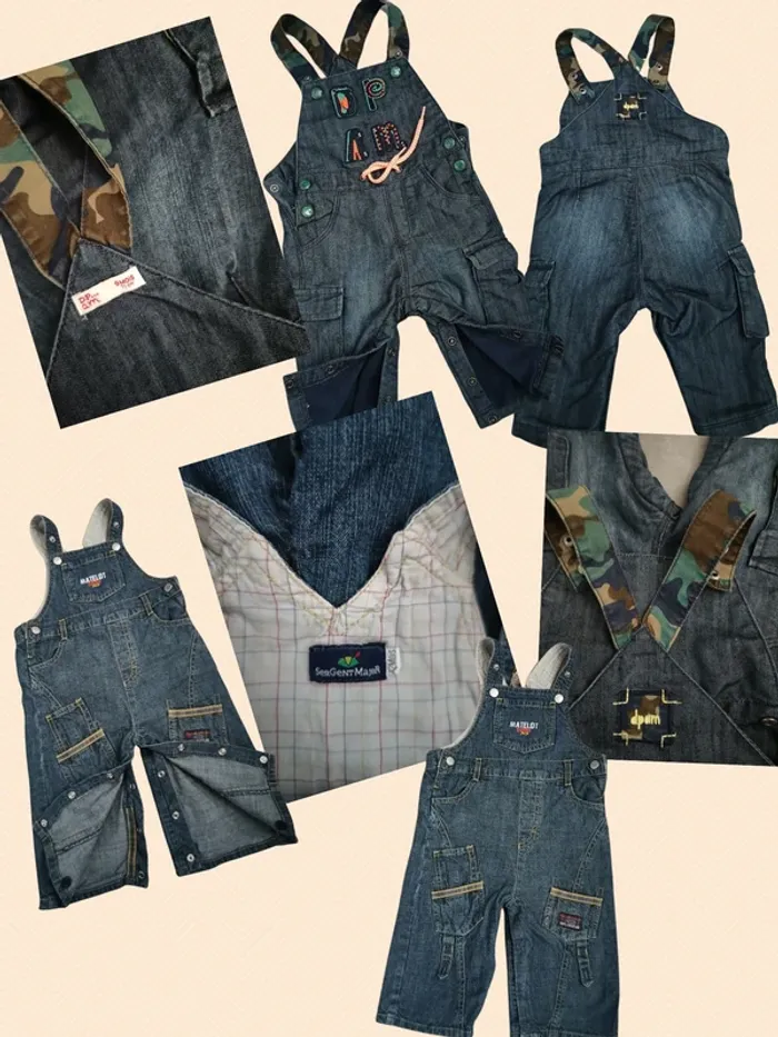 Lot 12 vêtements bb garçon 6 mois et 9 mois  6 salopettes  4 jeans 1 chemise jean  1 blouson jean - photo numéro 7