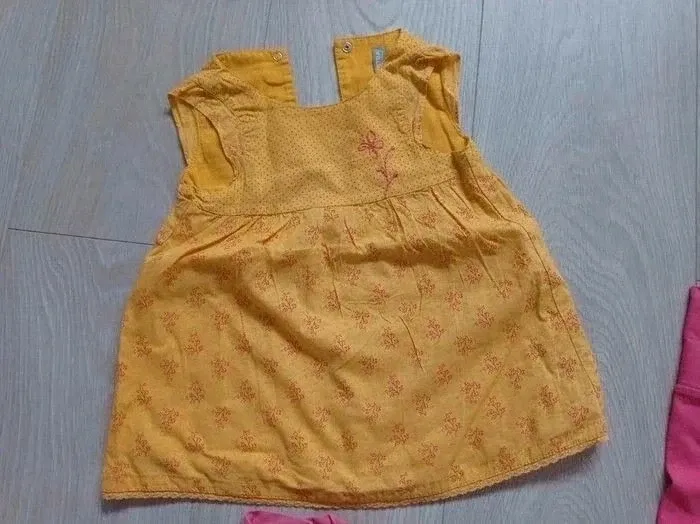 Ensemble fille robe, tee shirt, legging et chaussettes Orchestra jaune et corail 6 mois - photo numéro 2