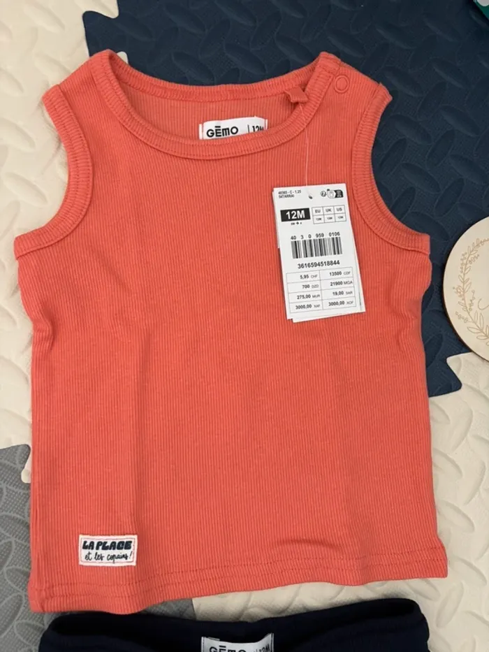 Ensemble/set short bleu-tee shirt orange 12 mois - photo numéro 4