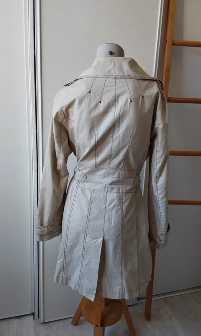 Trench veste Imperméable chic beige T 40 Coton ciré lin - photo numéro 5