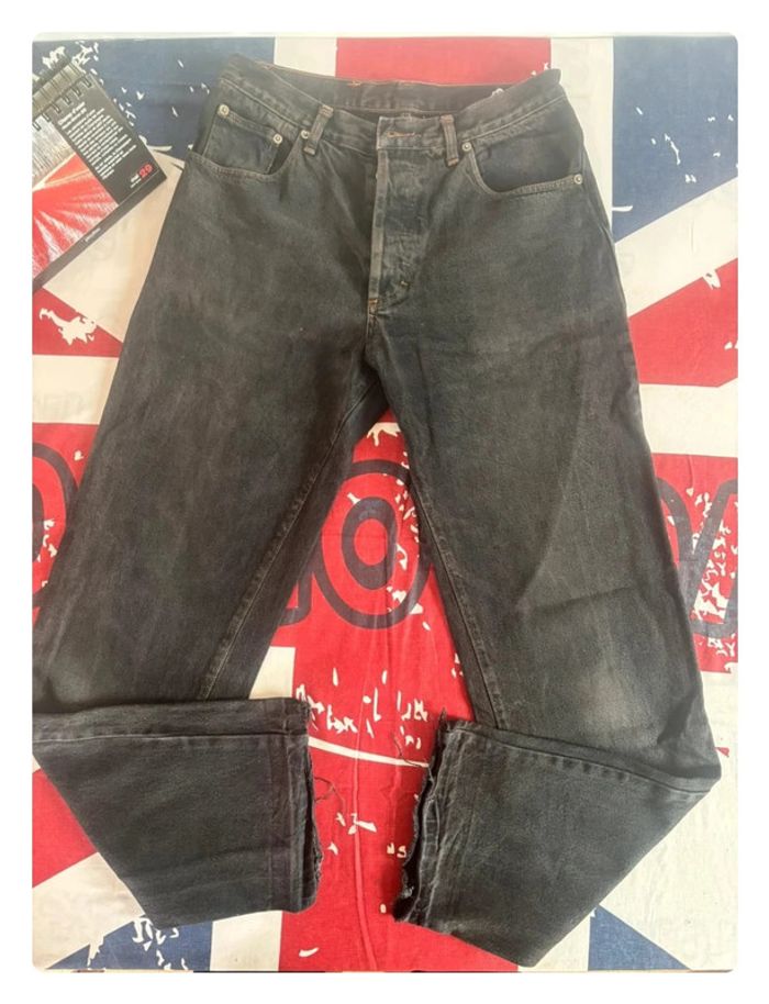Pantalon bleu/noir délavé taille 40 vintage coupe droite patte d’éléphant - photo numéro 7