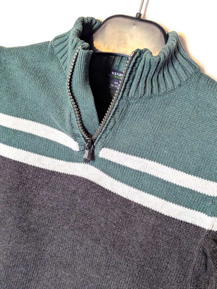 Pull Kiabi Chaud Anthracite Bas Vert Haut Col Fermeture Eclair Vêtement Tendance Mode Enfants - photo numéro 2