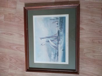 tableau cadre bois marron et doré Mystery et Blue Bell en course 1843 58,5 x 47,5 cm