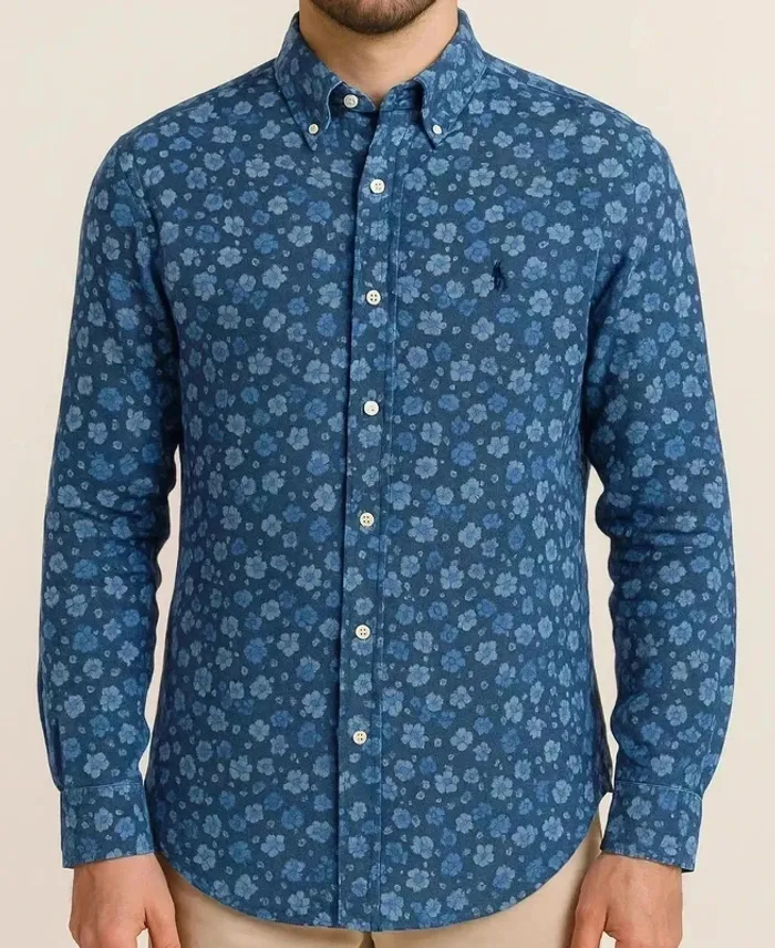 🌸 Chemise Ralph Lauren Luxury Linen florale bleu vintage 🌸