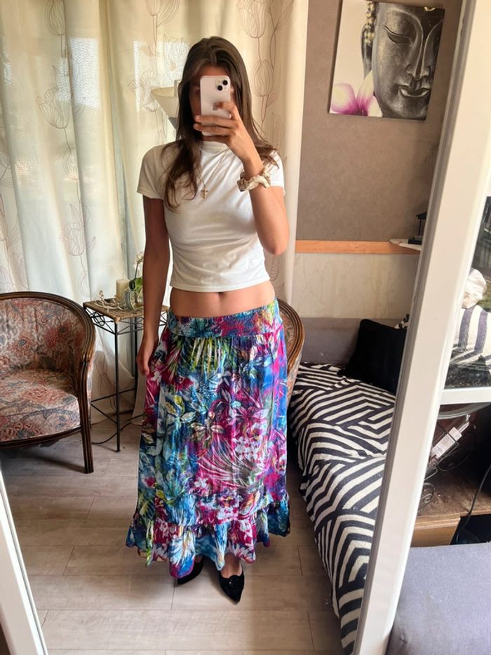 Jupe longue taille basse Ibiza fleurie bohème champêtre vintage y2k 2000yer