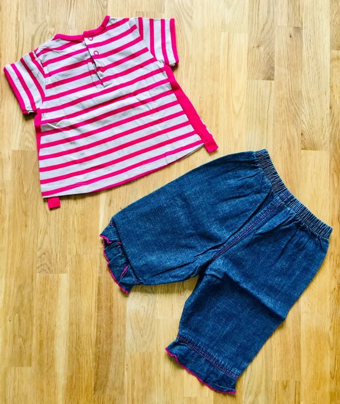 Petit ensemble pantalon + tee shirt marin fille 12 mois - photo numéro 2