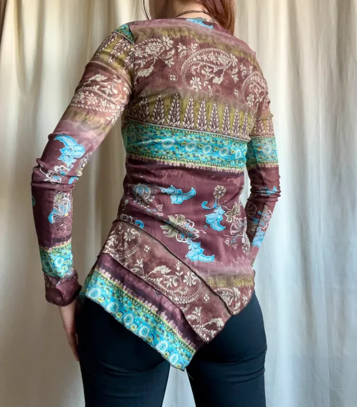 Blouse mesh asymétrique Fairygrunge Witchy vintage tie dye 90s - Taille S - photo numéro 2