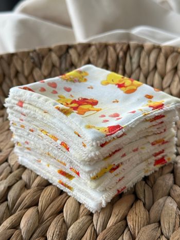 Lingettes lavables Winnie l’ourson lot de 10 en éponge bambou 