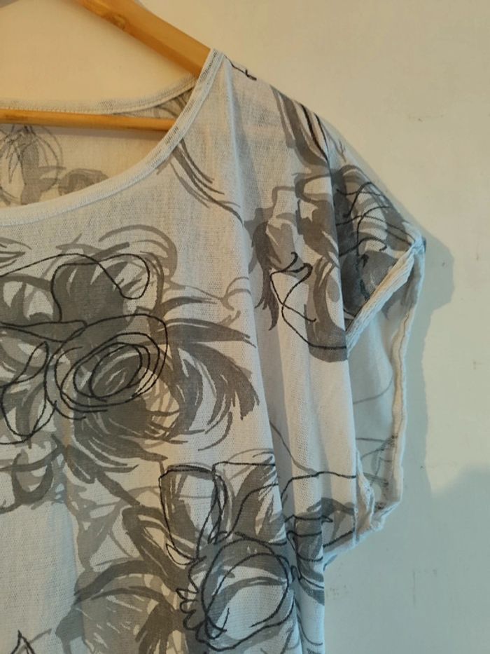 Blouse blanche à motifs fleurs géométrique taille unique - photo numéro 3