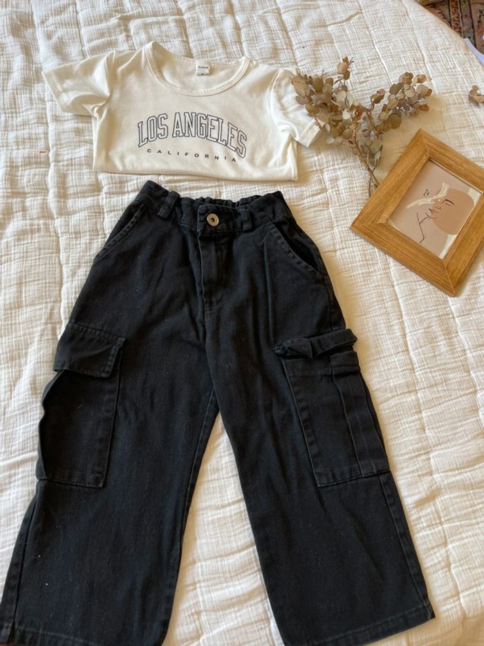 Ensemble jeans cargo noir et teeshirt Mc Shein Boutique