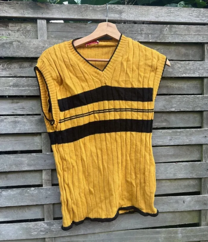 Pull sans manches vintage – Moutarde et noir – Taille 52/54 - photo numéro 6