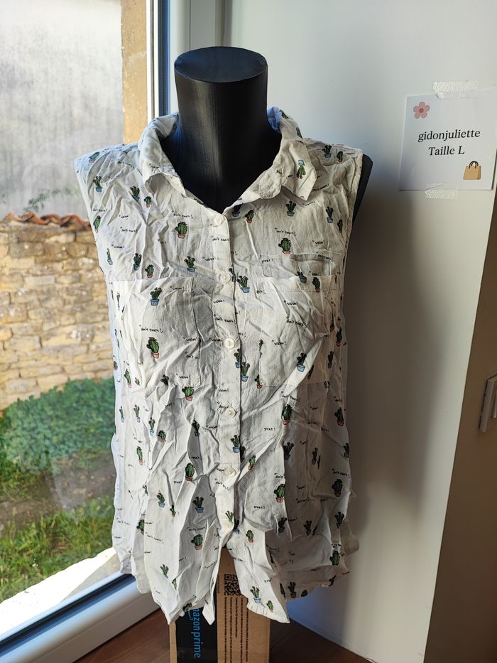 23 – Chemise sans manches imprimé cactus – Fraîche & funky 🌵