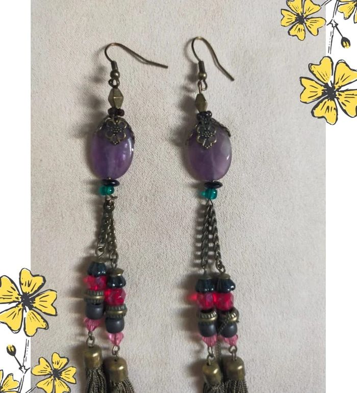 Boucles d’oreilles longues bohème chic – Collection Reflets de Lavande - photo numéro 7