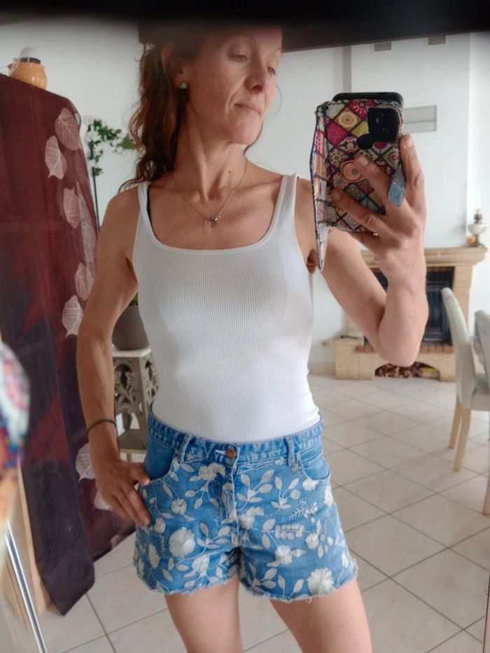 Débardeur femme XS côtelé blanc c86 - photo numéro 2