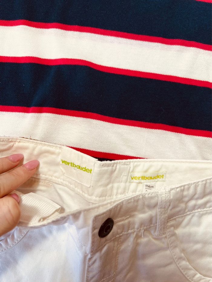Taille 6 ans ensemble 2p été garçon vertbaudet Tissaia bleu marine blanc rouge * rayures * 💙 - photo numéro 4