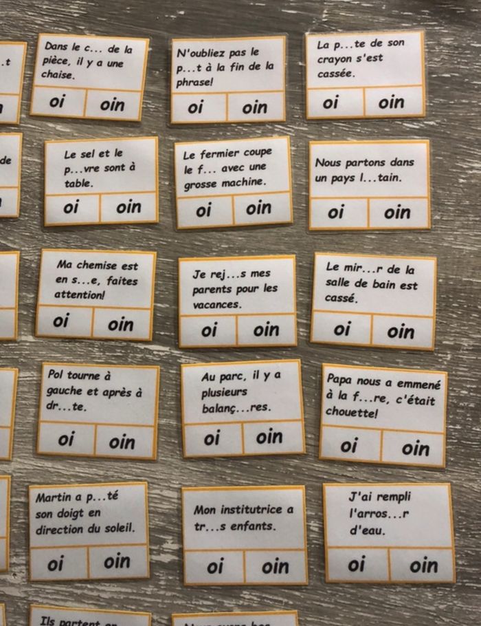 Jeu cartes à pinces sur le son -oi -oin - photo numéro 3