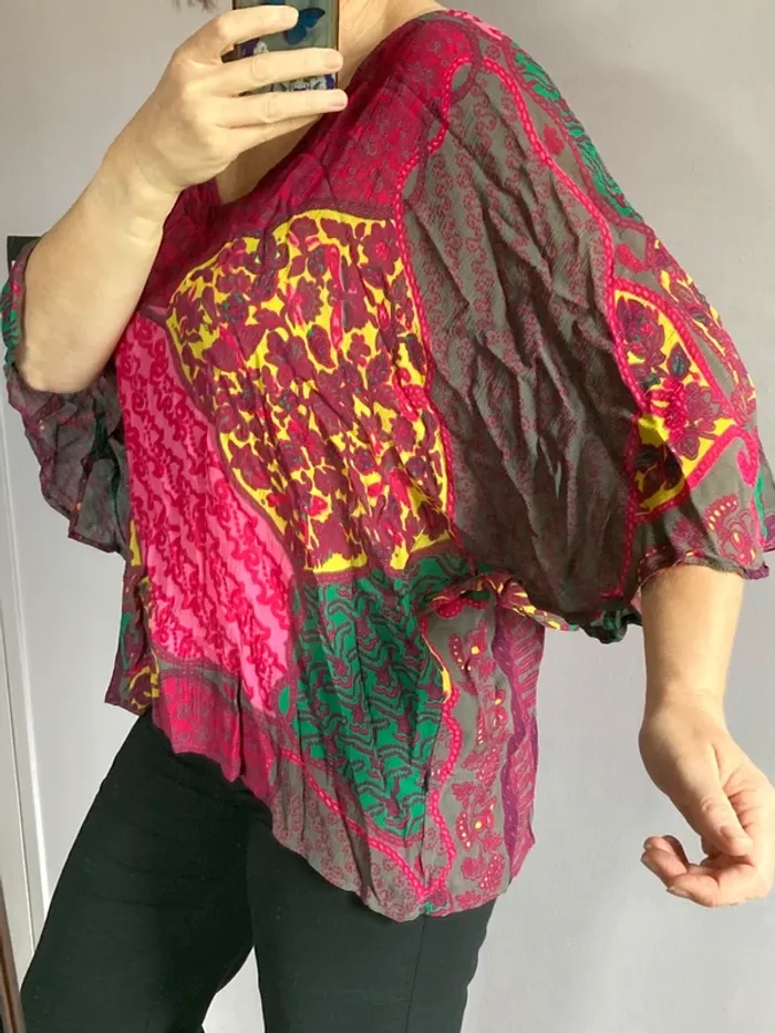 Blouse multicolore fuschia ample 40 - photo numéro 2