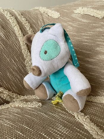 Peluche doudou musical 28cm Bébé 9 renard blanc et bleu très bon état