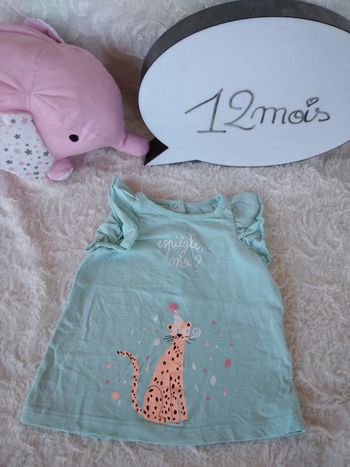 Tee shirt chemise manches courtes Fille 12 mois Espiègle Tigre 100% coton
