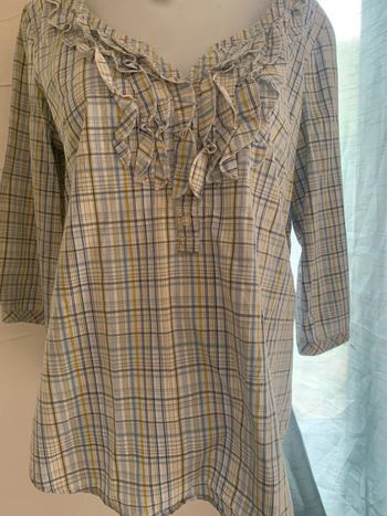 Blouse Esprit taille 46 manches 3/4 rayé bleu ciel