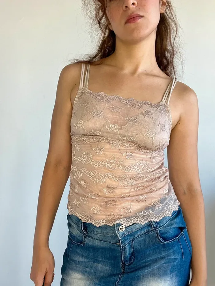 Débardeur beige en dentelle vintage taille 36/38 🐚 - photo numéro 5