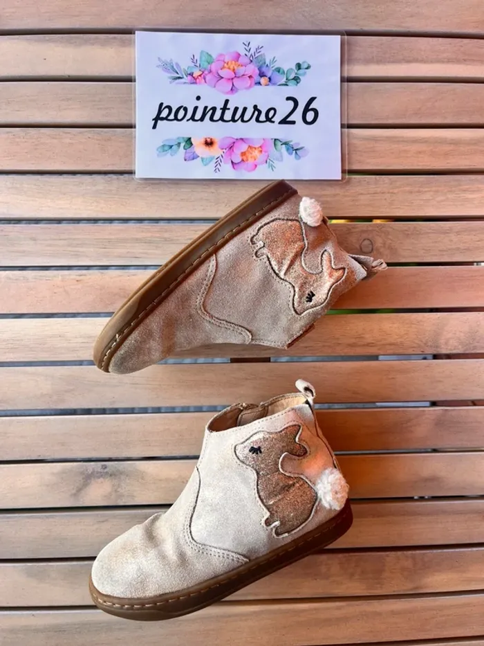 Bottines en cuir beige doré shoo Pom 26