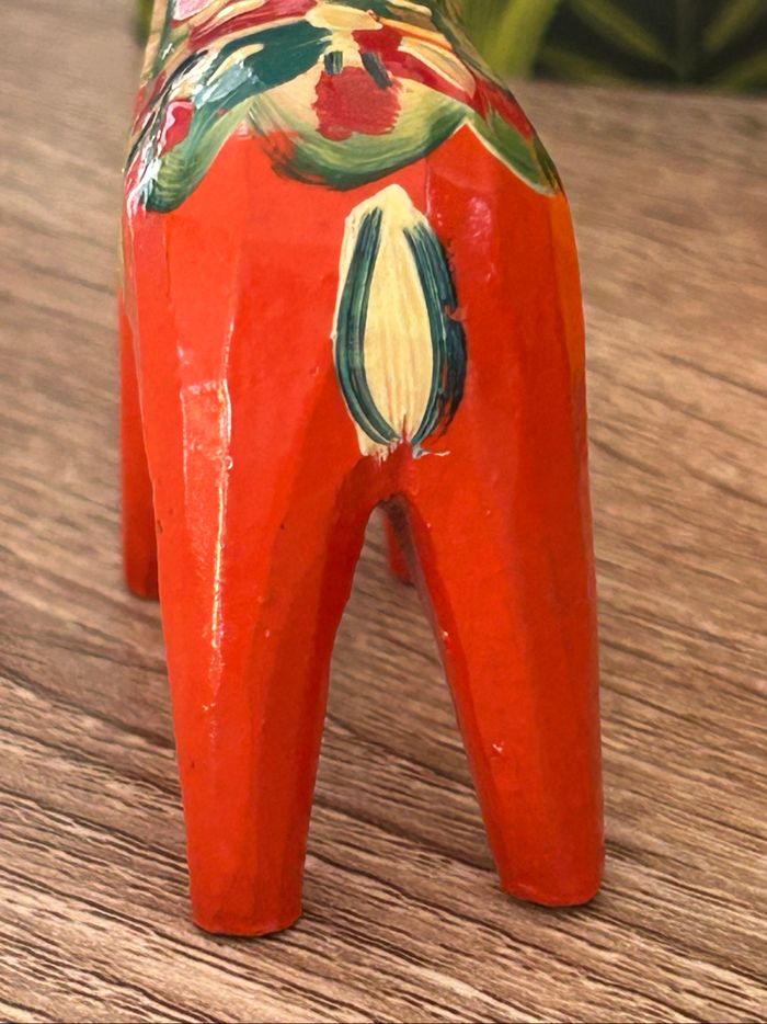 Cheval Dala vintage suédois - années 50/60, rouge/orangé, fait main, pièce rare - photo numéro 10