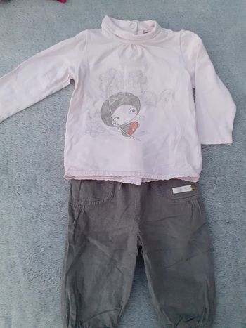 Ensemble fille 6 mois T-shirt col montant et pantalon velours