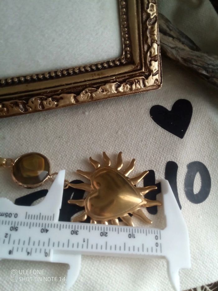 Collier coeur soleil et pierre oeil de tigre - photo numéro 2