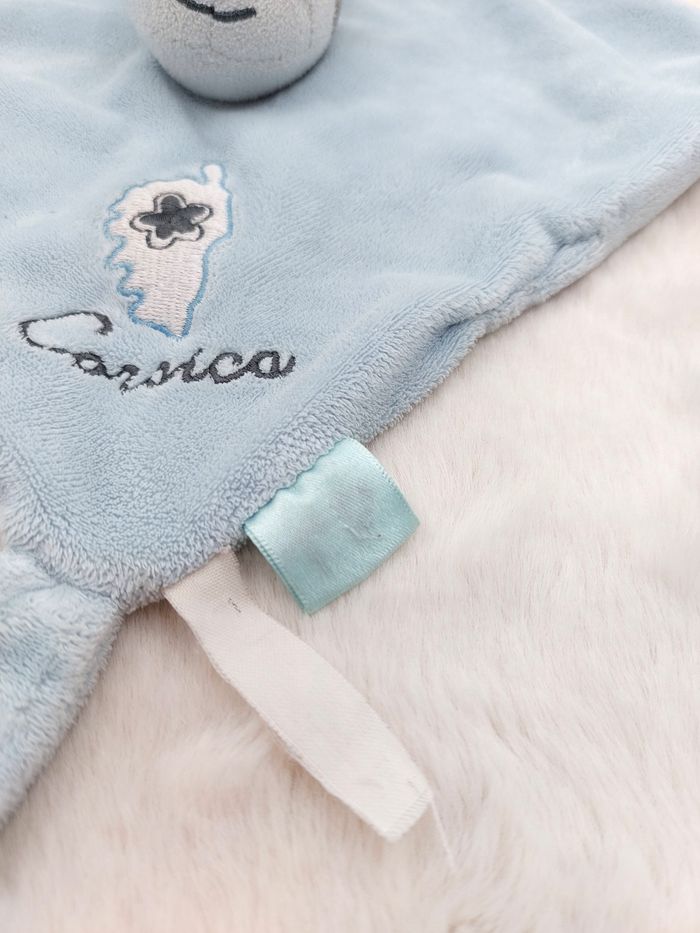 Doudou plat âne cheval bleu Corse Corsica blanc gris Textisun attache tétine - photo numéro 4