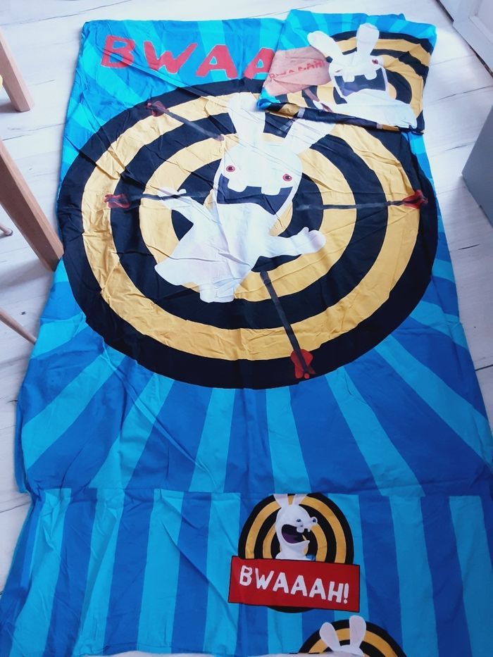 Linge de lit enfant une 1 personne parure de drap Housse de couette et Taie oreiller Lapins crétins